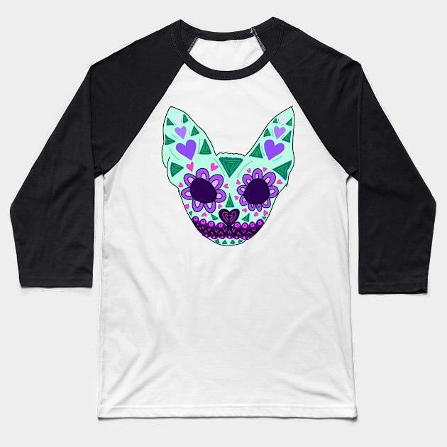 Sugar Skull Cat Baseball T-Shirt by SchlockHorror